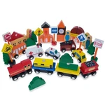 Set Of 40 Pieces City Vehicles, Buildings, And Signs Wooden Blocks. Fixed Price $29.19.