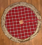 Pottery Barn Nottingham Christmas Tree Skirt 60" Plaid Woven Fabric & Faux Fur. Fixed Price $95.00.