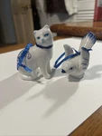 Kurt Adler Blue And White Kitty Cat Bird Holiday Ornaments, Porcelain. Fixed Price $10.40.