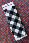 48" White & Black Buffalo Check Plaid Christmas Tree Skirt Faux Fur Trim Border. Fixed Price $18.99.