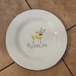 Pottery Barn Reindeer Rudolph Dinner 11" Plate Silver Trim. Fixed Price $139.00.
