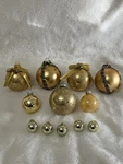 12 Vtg Glass Balls W/ Gold Glitter Vines & Fabric Trim Christmas Ornaments Lot. Fixed Price $20.30.