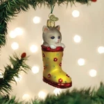 Old World Christmas Kitten Rain Boot Glass Ornament 12606. Fixed Price $19.88.