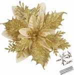 Greentime 12 Pcs Glitter Poinsettia 5.5" Artificial Flowers Christmas With Cl.... Fixed Price $24.67.