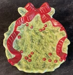 Sonoma Lifestyles Trinket Dish Holly Wreath Red Ribbon Ceramic Candy Potpourri. Fixed Price $9.99.