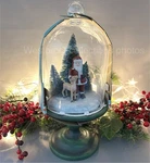 Santa Claus & Deer Cloche Dome On Pedestal Stand Lighted Led Christmas Trees 12". Fixed Price $44.99.