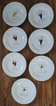 7 Retired Pottery Barn Reindeer Cocktail Dessert Salad Plates. Fixed Price $85.00.