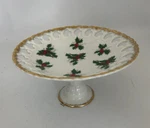 Vintage Lefton China 7956 Holly Christmas Pedestal Compote Candy Dish 7.25". Fixed Price $16.99.