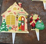 Vintage Jsny Merry Christmas Santa Toy Shop Plastic Yard Lawn Stakes. Fixed Price $21.99.