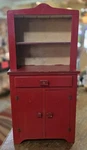 Red Primitive Wood Handcrafted Childs Doll Large Hutch Cabinet 25". Fixed Price $95.00.