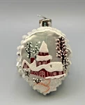 Melrose International Christmas Ornament Snowy Village Scene Pinecone Shape. Fixed Price $18.99.