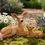 Realistic Deer Doe Fawn Figurine Set Tan Resin Woodland Garden Decor Statues. Fixed Price $36.10.