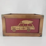 Car With Pine Tree Christmas Wood Storage Container Box 12X10X6.5" Dark Red. Fixed Price $15.99.