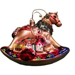 Fitz & Floyd Large Glass-blown Rocking Horse Christmas Ornament W/box. Fixed Price $65.00.