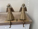 Vintage Style Metal Christmas Angel Stocking Holders Gold Mantel Set Of 2. Fixed Price $35.00.