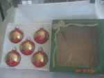Boxed Set 5 Vtg. Bradford Christmas Trimmeries Red & Gold Glass Ornaments Mexico. Fixed Price $23.99.