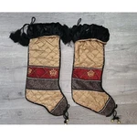 (2) Villa Bacci 25"LUXURY Christmas Stocking Animal Print Tapestry Studs Tassels. Fixed Price $35.61.