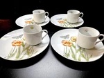 Fitz And Floyd Pastel Poppy 4 Sets Snack Plates & Cups Great Pre-owned Cond.. Fixed Price $29.99.