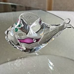 Signed Studio Art Glass Fish 2000 American Hand Blown Purple Ribbon. Fixed Price $28.00.