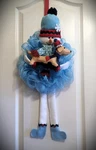 Dachshund Cream Tan Felt Sculpture Snowman Deco Mesh Winter Holiday Door Wreath. Fixed Price $40.00.