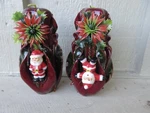 Pair Vintage Hand Carved Wax Art Christmas Candles Ribbon Candy Santas 5". Fixed Price $21.62.
