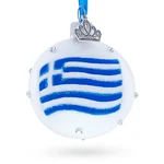 Greek Flag Greece Script Crystal Accents On Frosted White Glass Ball Ornament. Fixed Price $10.50.