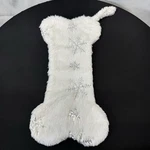 Dog Bone Holiday Stocking White With Silver Snowflakes. Fixed Price $12.50.