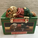 House Of Lloyd Christmas Sleeping Santa Dual 2 Stocking Holder Shelf Mantle Euc. Fixed Price $10.00.