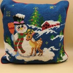 Vintage Imperial Elegance Needlepoint Christmas Throw Pillow Velvet Snowman Deer. Fixed Price $19.99.