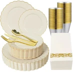 ISFANGCO175PCS Fancy Disposable Dinnerware Set-ivory Scalloped Plastic .... Fixed Price $58.17.