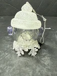 Clear Glass Snowman Head Holiday Ornament Frosted Hat/blue Muffs. Fixed Price $8.00.
