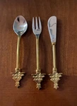 Creative Co-op Fork, Knife & Spoon Cocktail Set, Christmas Brass Tree Handles. Fixed Price $18.95.