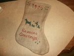 Country Decor Burlap Christmas Stocking Seasons Greetings Dogs. Fixed Price $19.99.