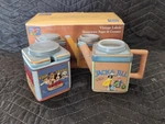 Sakura Oneida Vintage Labels Stoneware Sugar Creamer Set With Original Box. Fixed Price $25.00.