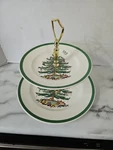 2-TIERED Server Boxed Spode England Christmas Tree Read Paint Skip Small Plate. Fixed Price $35.00.