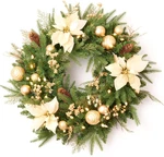 Pre-lit Christmas Wreath With Lights, Pine Cones Gold Balls, Berries And Fl. Fixed Price $54.99.