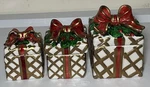 Elements Christmas Present Candles 3 Pcs Holly Gold & Red Gift Ceramic. Fixed Price $21.83.