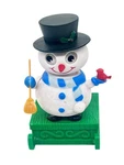 Solar-powered Christmas Snowman With Broom & Cardinal On Sled Sleigh Base. Fixed Price $5.95.