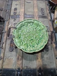 12" Bountiful Elements Green Embossed Ceramic Platter Tray Wire Orb Metal Stand. Fixed Price $12.00.