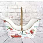 Pioneer Woman Metal Holiday Basket W/handle 7" X 14" 15" White Vintage. Fixed Price $33.92.
