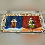 Evergreen Melamine Christmas Platter Serving Tray With Handles Snow Tree House. Fixed Price $9.33.