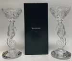 Waterford Crystal Seahorse Set (2) Pillar 11.25" Candlesticks Nib Cupped Signed. Fixed Price $400.00.