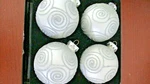 Holiday Home Set Of 4 White W/ Silver Glitter Swirls Glass Ball Ornaments In Box. Fixed Price $20.00.