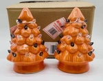 Nib! 2 Orange Light-up 5 Ceramic Trees, Mr. Halloween / Christmas Retro Style. Fixed Price $29.99.