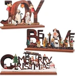 3 Pack Merry Christmas Table Decorations Wooden Nativity Joy Cente.... Fixed Price $26.00.