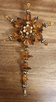 Plastic/acrylic Beaded Amber Antique Gold Snowflake Christmas Ornament 7" Euc. Fixed Price $11.05.