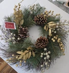 Northlight Pine Artificial Christmas Wreath 22 Inches Gold Leafs And Berries. Fixed Price $99.99.