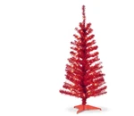 National Tree Co 4' Red Iridescent Tinsel Pre Lit Plastic Stand New. Fixed Price $42.25.