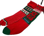 Two Vintage Knit Christmas Stockings Santas Beary 24" Long. Fixed Price $17.50.