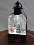 Cotton Blossom Lighted Christmas Lantern Globe 9.5" Snowman & Tree Box. Fixed Price $24.95.